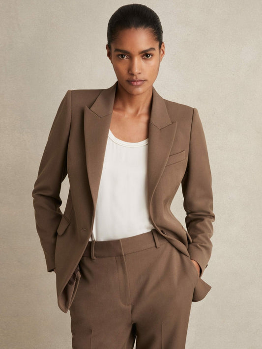 Reiss Petite Tailored Single Breasted Suit Blazer in Mink Neutral