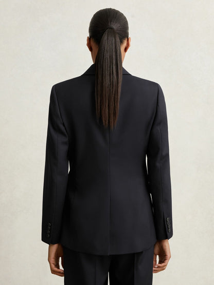 Reiss Wool Blend Double Breasted Suit Blazer in Navy