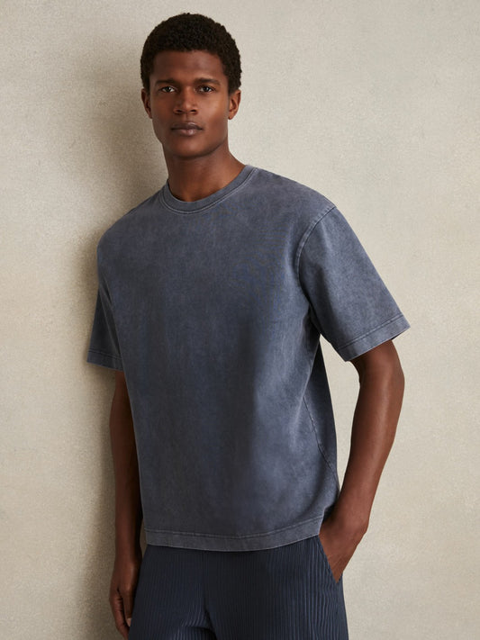 Reiss Cotton Garment-Dyed Oversize T-Shirt in Indigo Blue