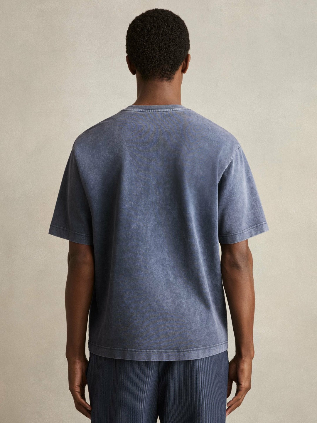 Reiss Cotton Garment-Dyed Oversize T-Shirt in Indigo Blue