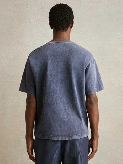 Reiss Cotton Garment-Dyed Oversize T-Shirt in Indigo Blue