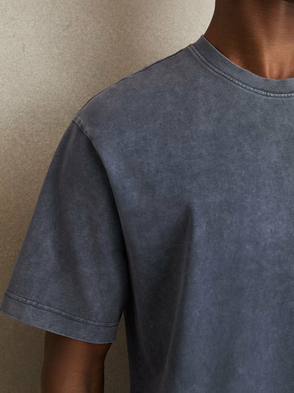 Reiss Cotton Garment-Dyed Oversize T-Shirt in Indigo Blue