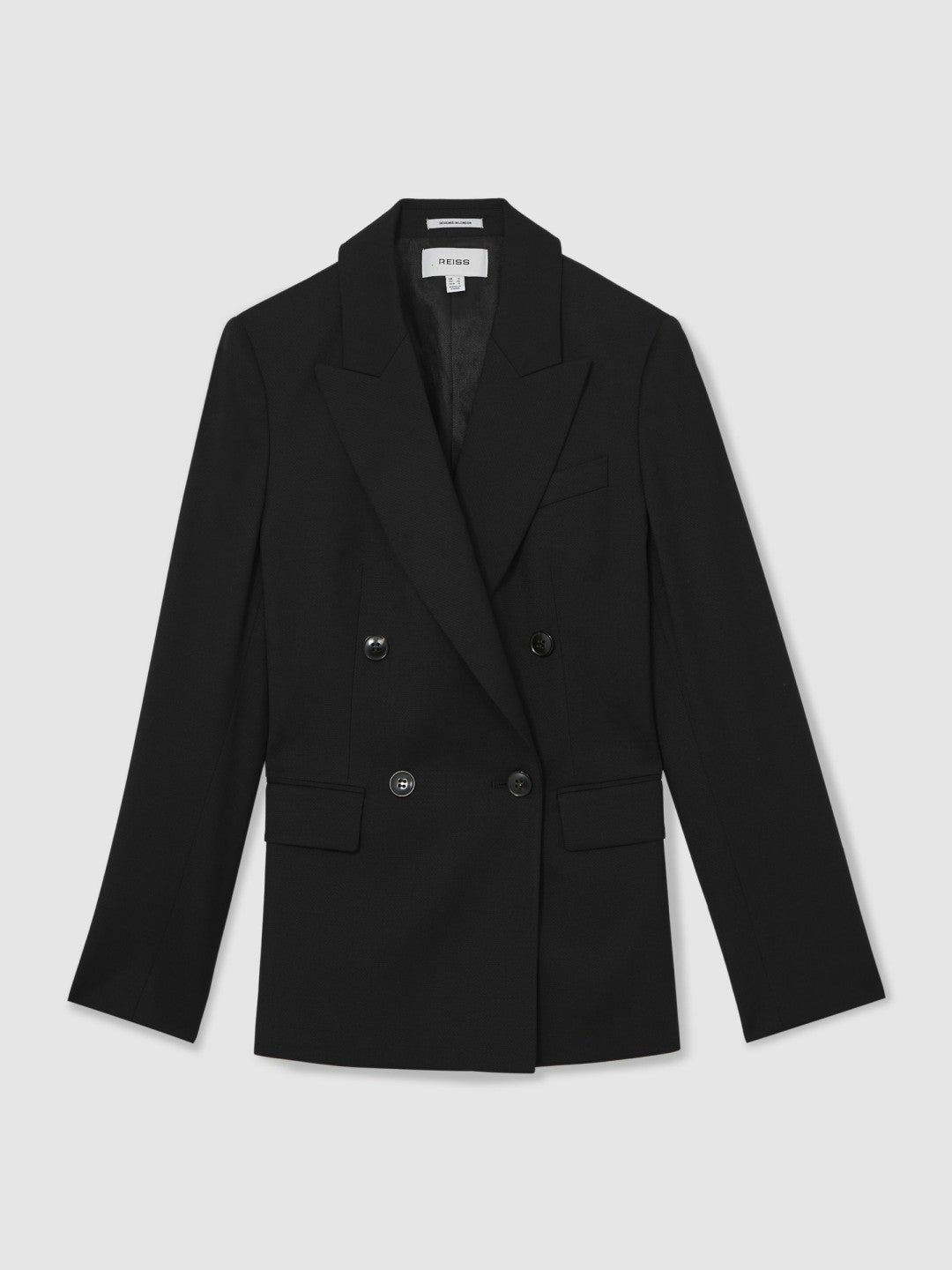 Reiss Wool Blend Double Breasted Suit Blazer in Black