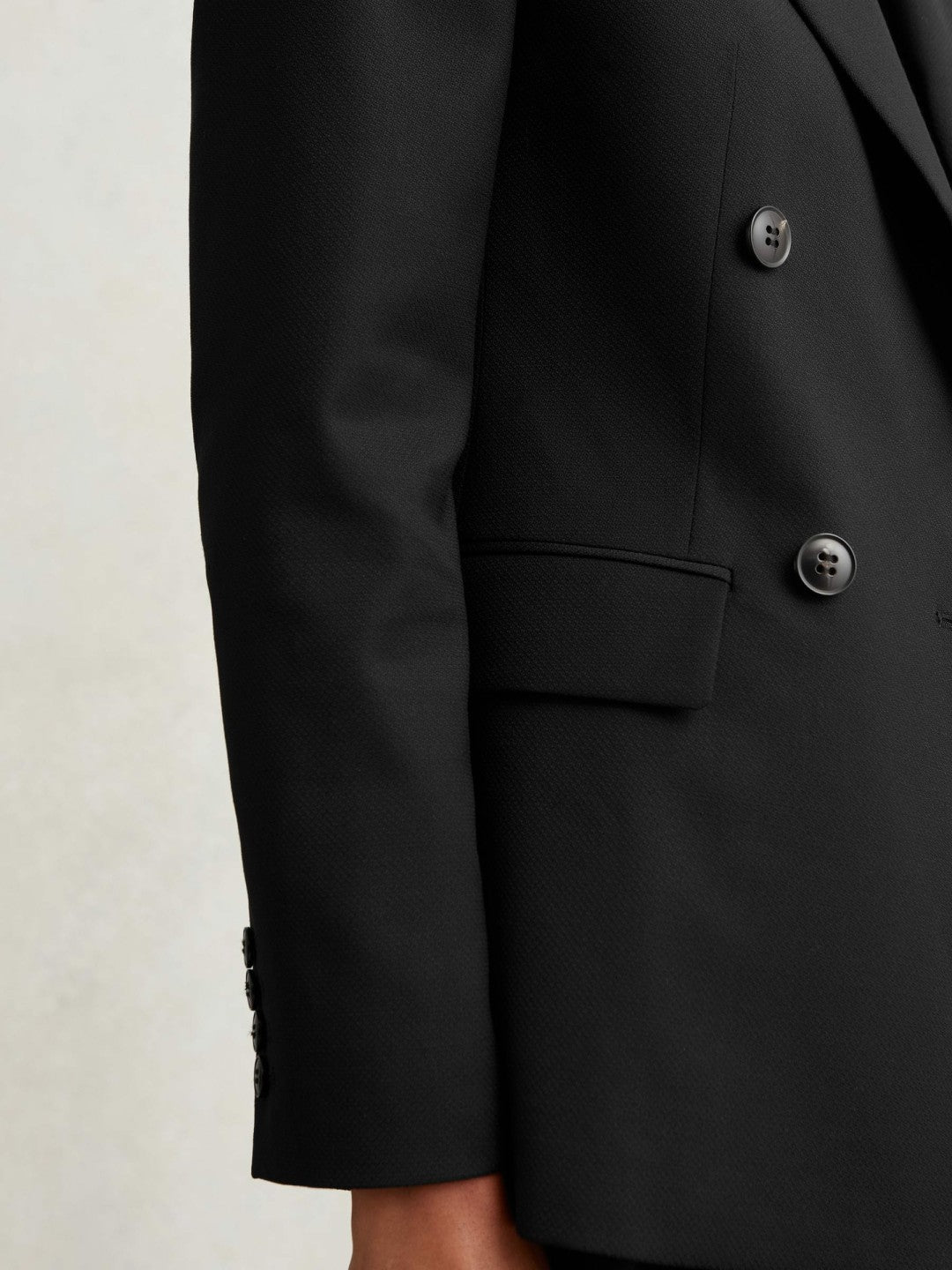 Reiss Wool Blend Double Breasted Suit Blazer in Black