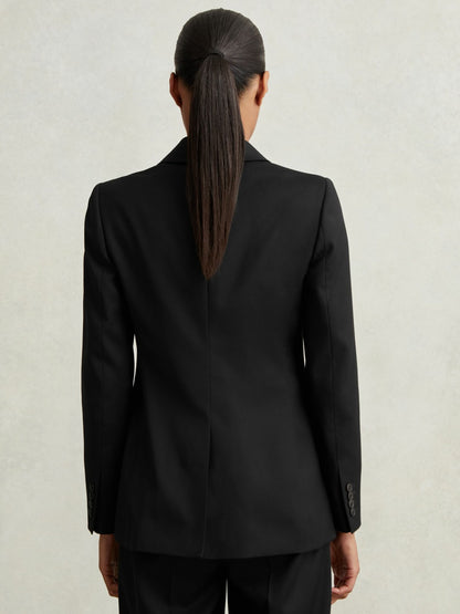 Reiss Wool Blend Double Breasted Suit Blazer in Black