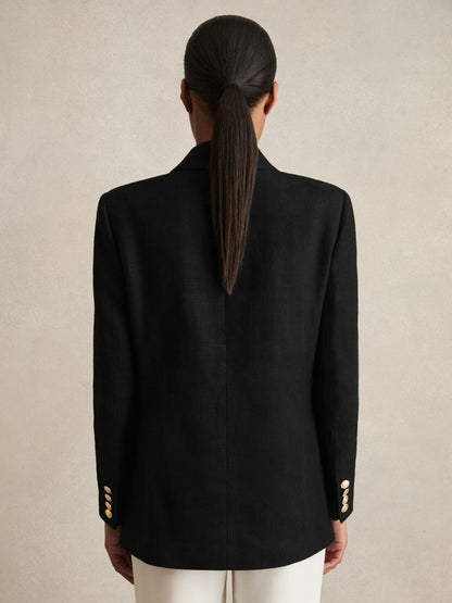 Reiss Petite Oversized Double-Breasted Blazer Linen-Blend in Black