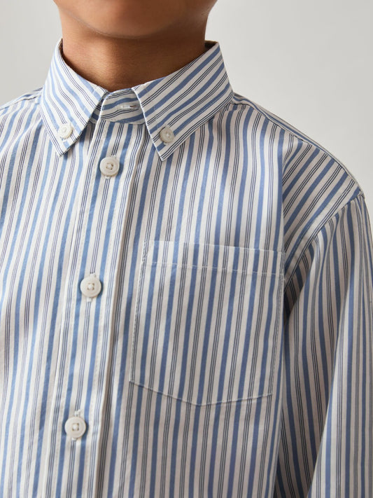Reiss 9-13 yrs Cotton-Poplin Striped Oversize Shirt in Blue/White
