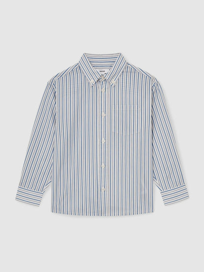 Reiss 9-13 yrs Cotton-Poplin Striped Oversize Shirt in Blue/White