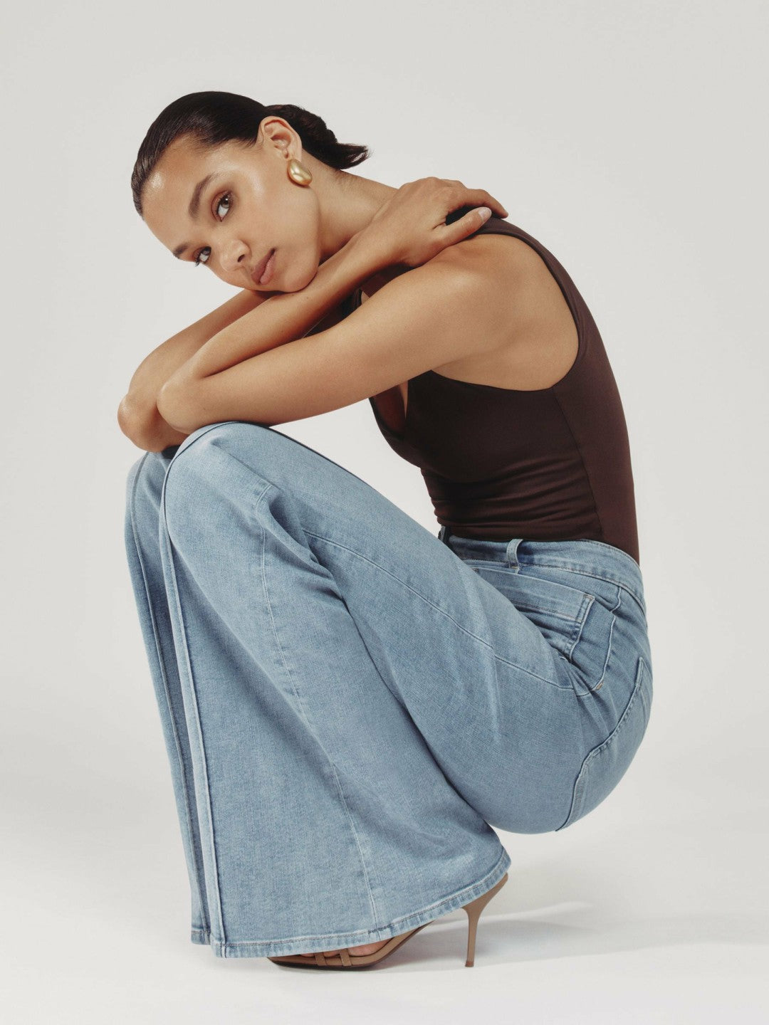 Reiss Petite Patch-Pocket Flared Jeans in Light Blue