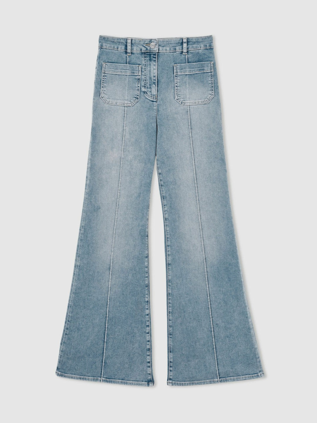 Reiss Petite Patch-Pocket Flared Jeans in Light Blue