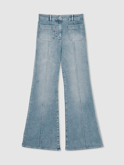 Reiss Petite Patch-Pocket Flared Jeans in Light Blue