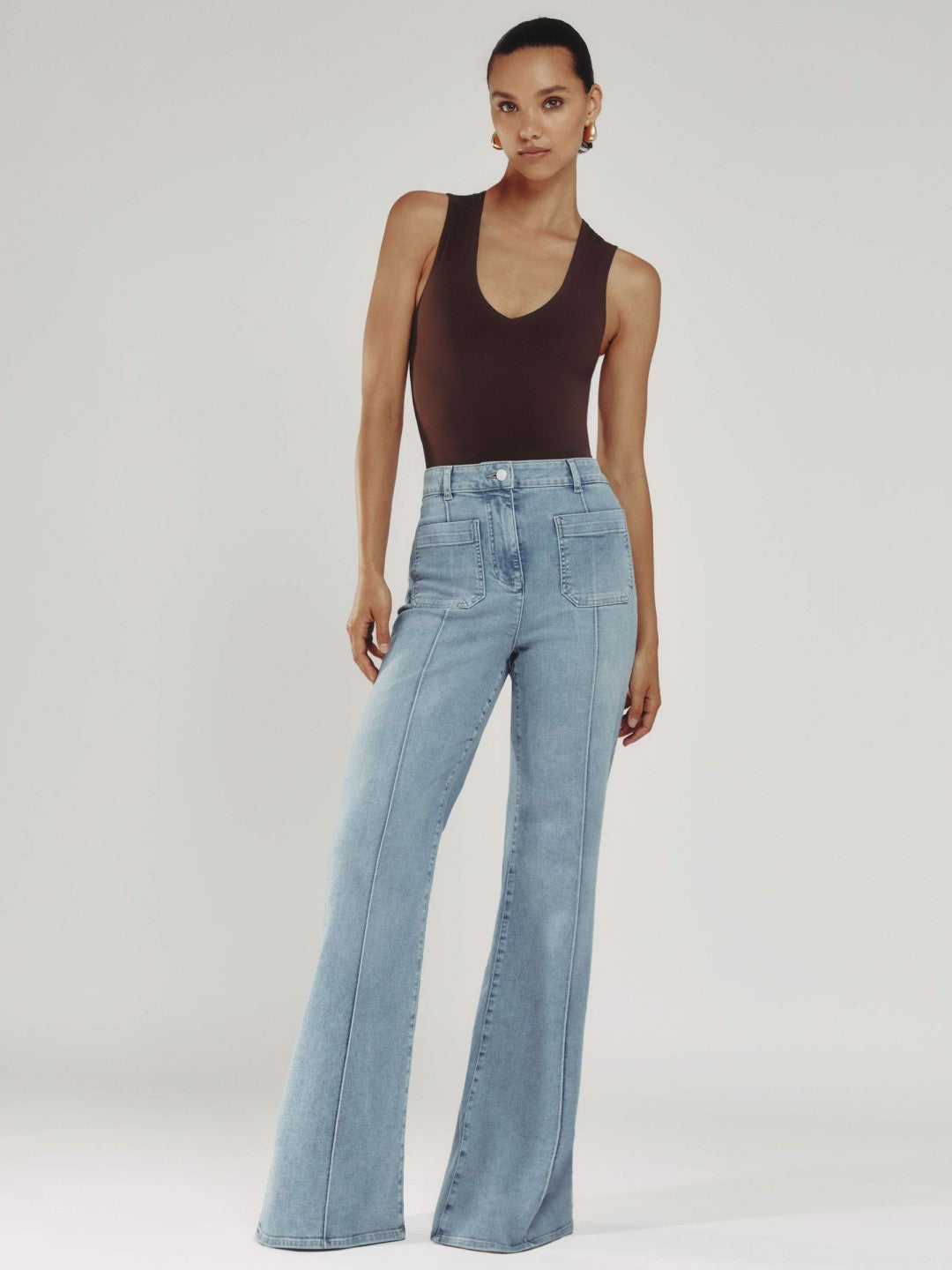 Reiss Petite Patch-Pocket Flared Jeans in Light Blue