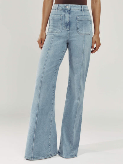 Reiss Petite Patch-Pocket Flared Jeans in Light Blue