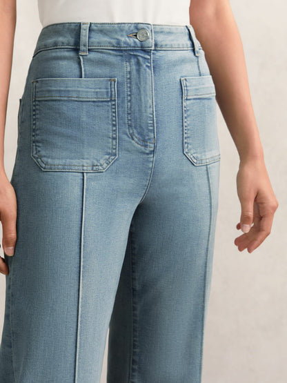 Reiss Petite Patch-Pocket Flared Jeans in Light Blue