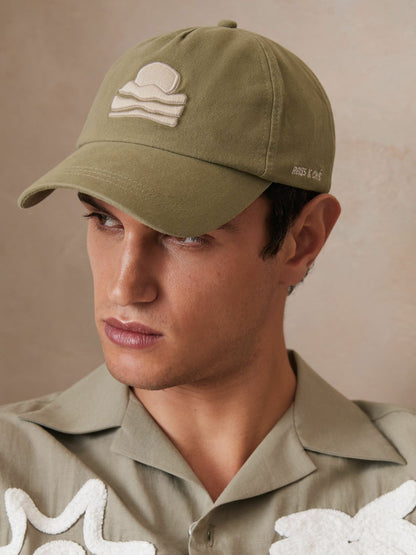 Reiss Sunset-Embroidered Cap in Washed Sage