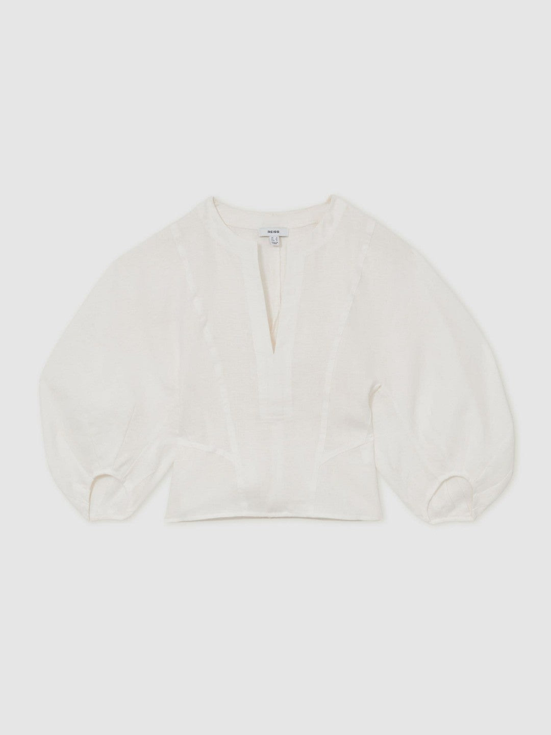 Reiss Linen Balloon-Sleeve Top in Ivory