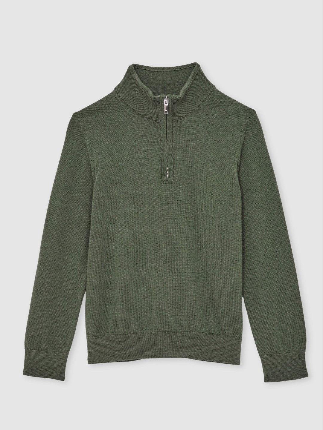 Reiss 9-13 yrs Merino Wool Half-Zip Funnel Neck Jumper in Kale Green
