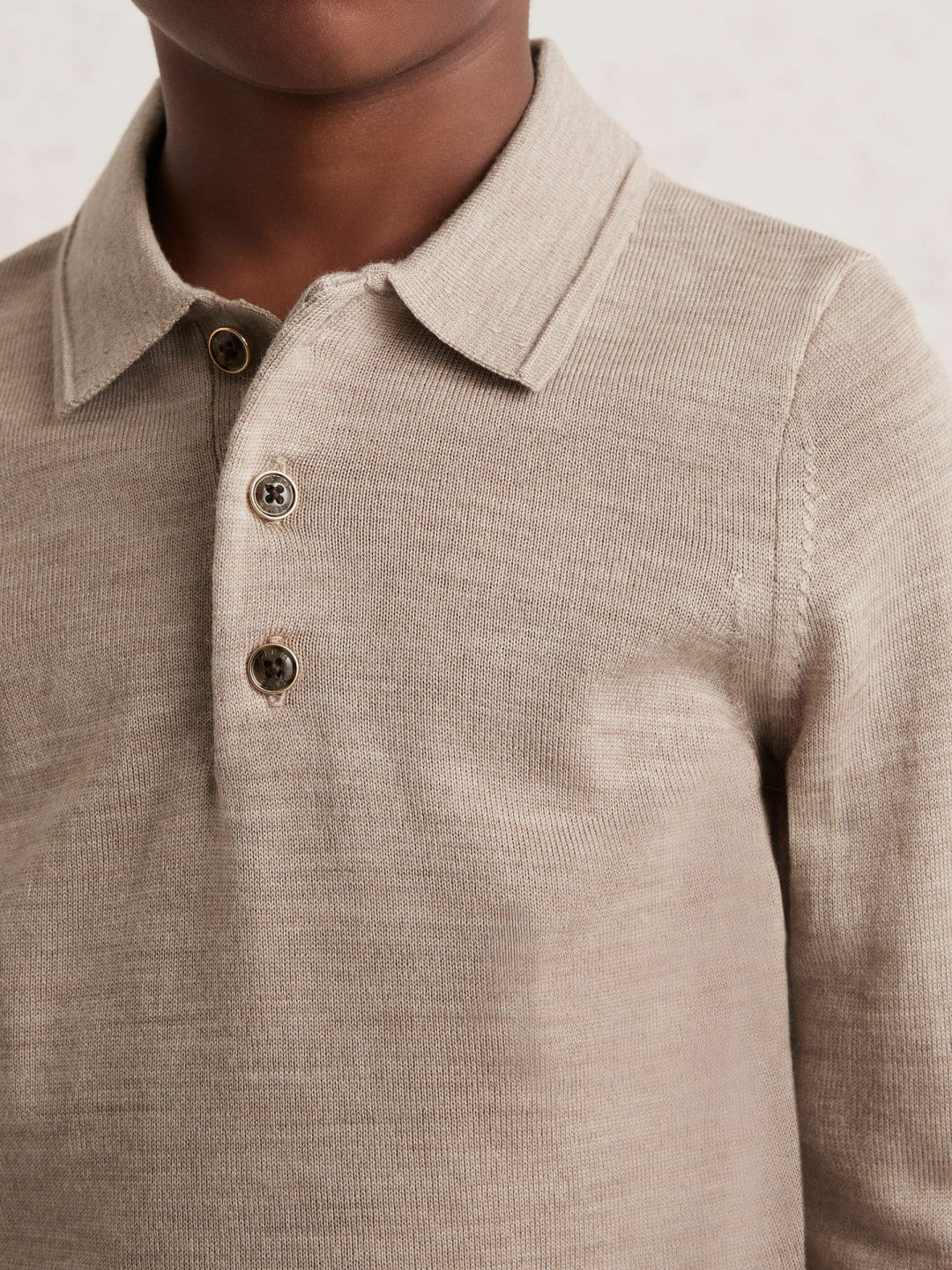 Reiss 9-13 yrs Merino Wool Long-Sleeve Polo Shirt in Wheat Melange