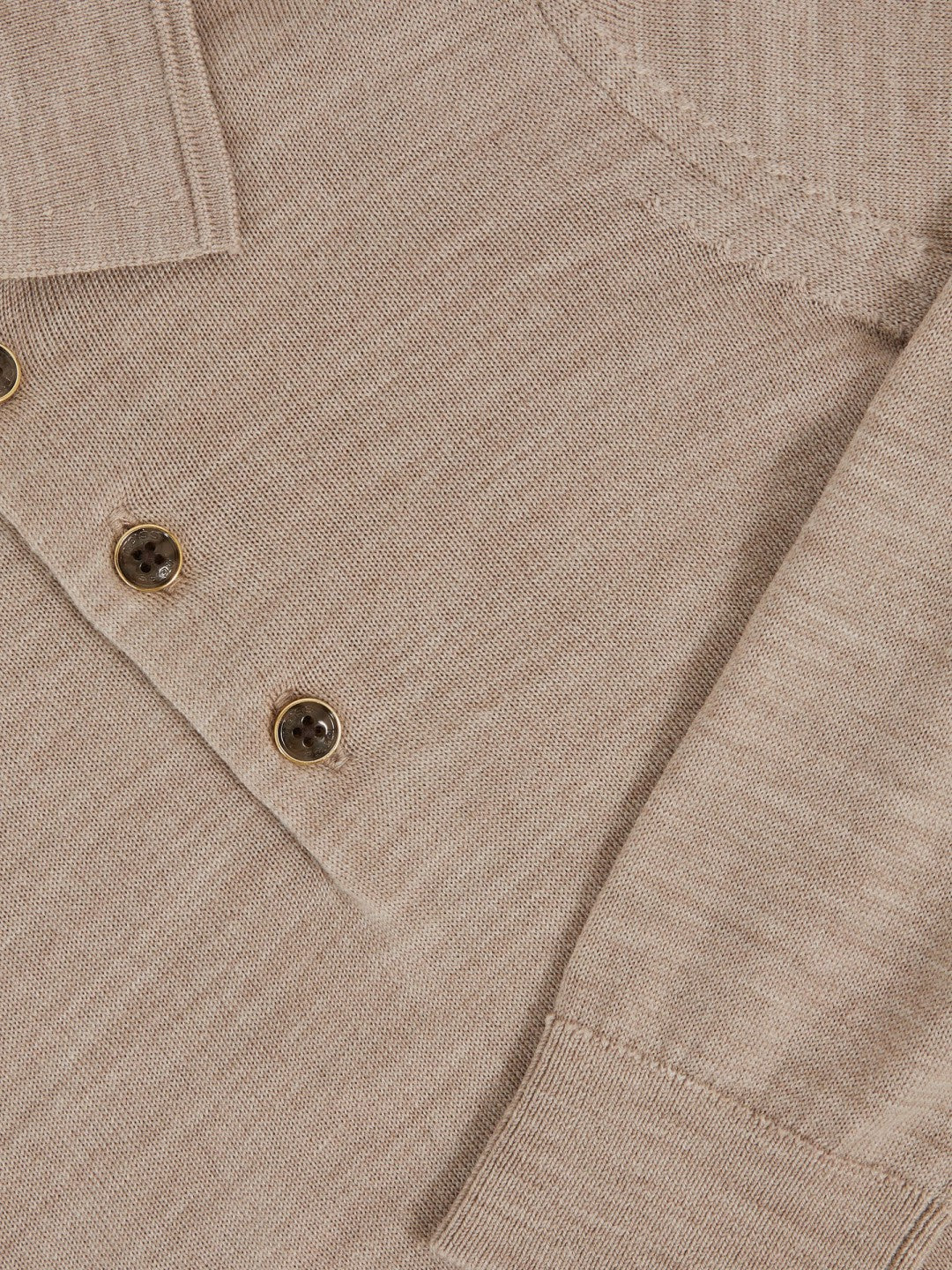Reiss 9-13 yrs Merino Wool Long-Sleeve Polo Shirt in Wheat Melange