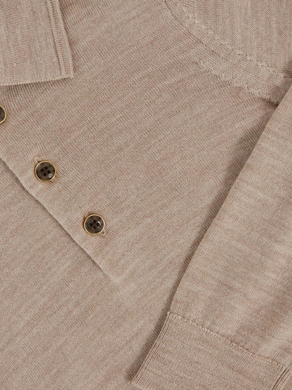 Reiss 9-13 yrs Merino Wool Long-Sleeve Polo Shirt in Wheat Melange