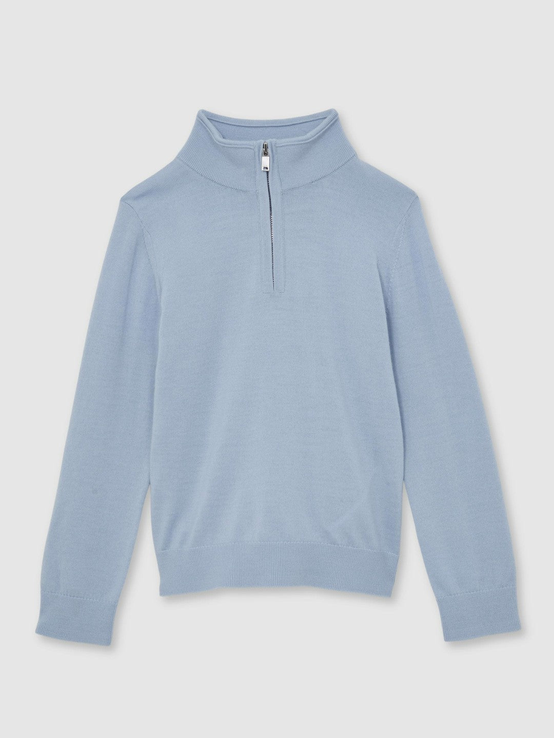 Reiss 9-13 yrs Merino Wool Half-Zip Funnel Neck Jumper in Soft Blue Melange