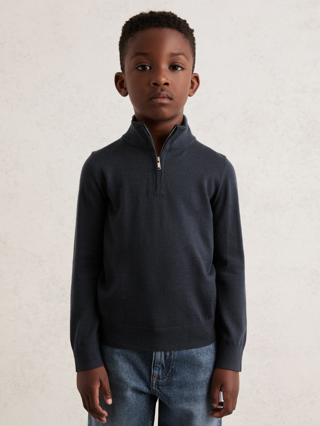 Reiss 3-9 yrs Merino Wool Half-Zip Funnel Neck Jumper in Midnight Navy