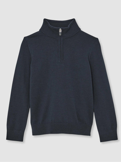 Reiss 3-9 yrs Merino Wool Half-Zip Funnel Neck Jumper in Midnight Navy