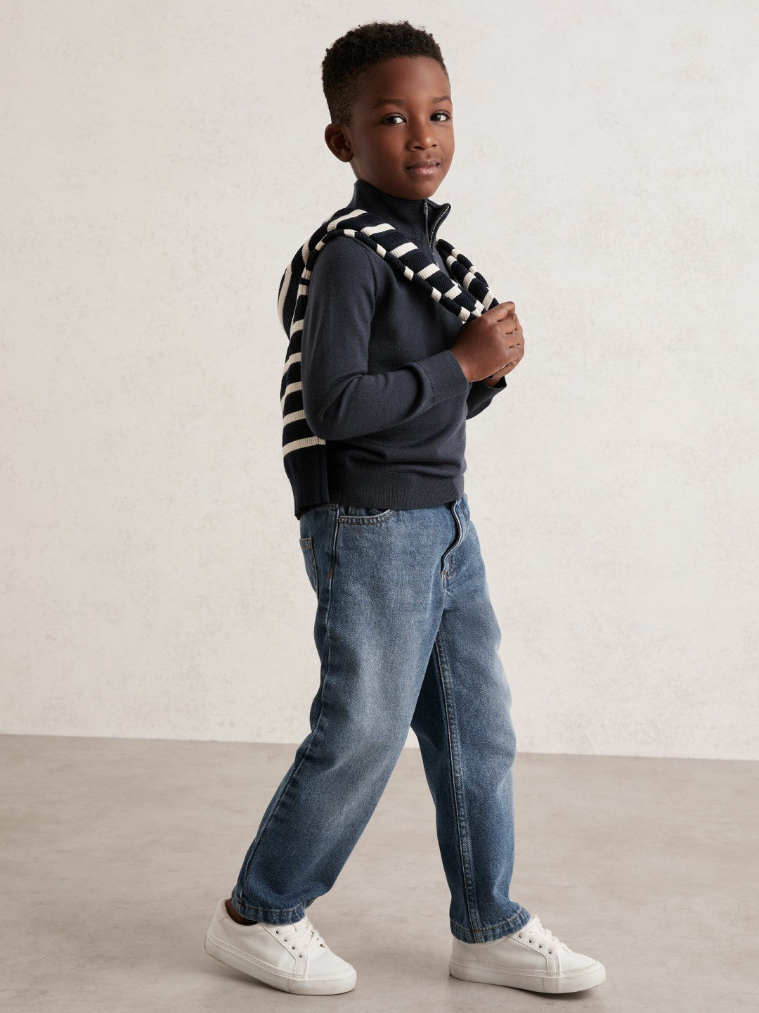 Reiss 3-9 yrs Merino Wool Half-Zip Funnel Neck Jumper in Midnight Navy