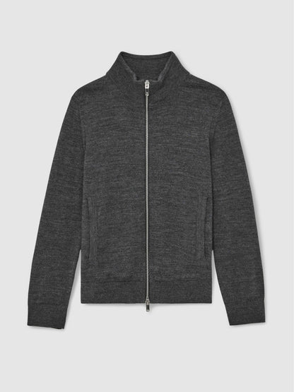 Reiss 9-13 yrs Merino Wool-Blend Zip-Through Cardigan in Derby Grey Melange