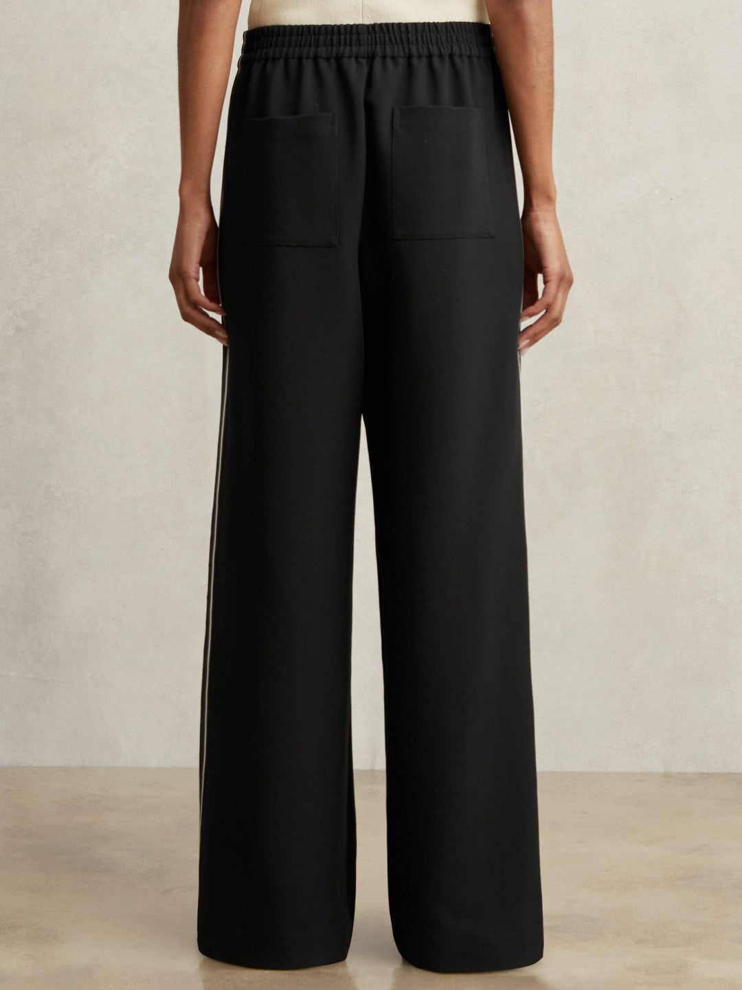 Reiss Side-Stripe Wide-Leg Trousers in Black