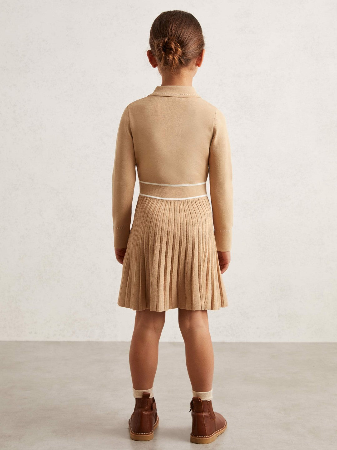 Reiss 13-14 yrs Button-Detail Stripe Knitted Dress in Camel