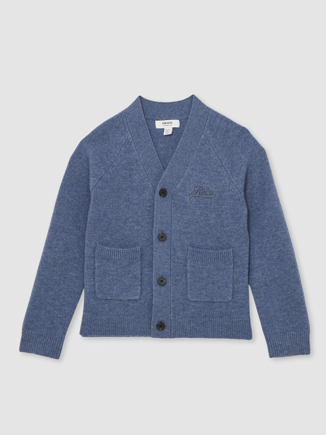 Reiss 3-9 yrs Wool Embroidered-Logo Cardigan in Dark Airforce Blue