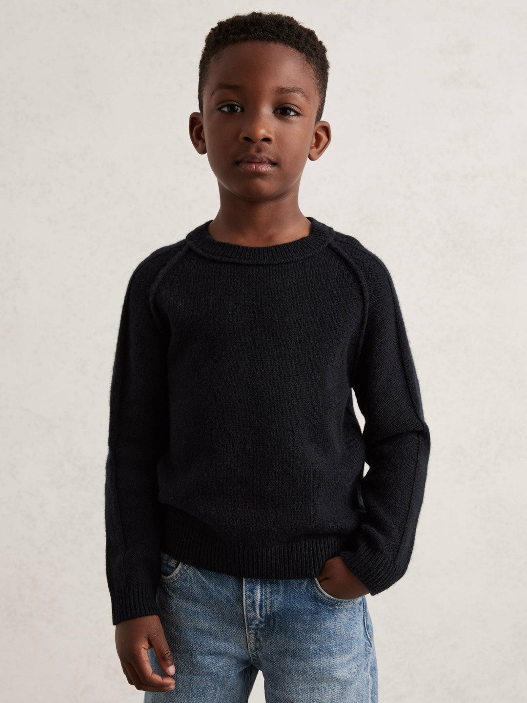 Reiss 9-13 yrs Wool-Cashmere Reverse-Seam Jumper in Navy