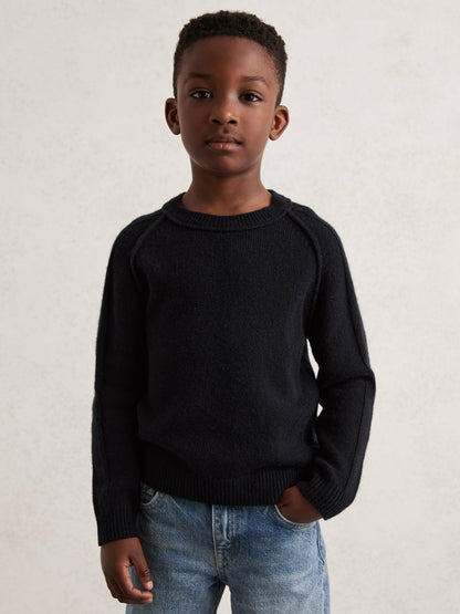 Reiss 9-13 yrs Wool-Cashmere Reverse-Seam Jumper in Navy