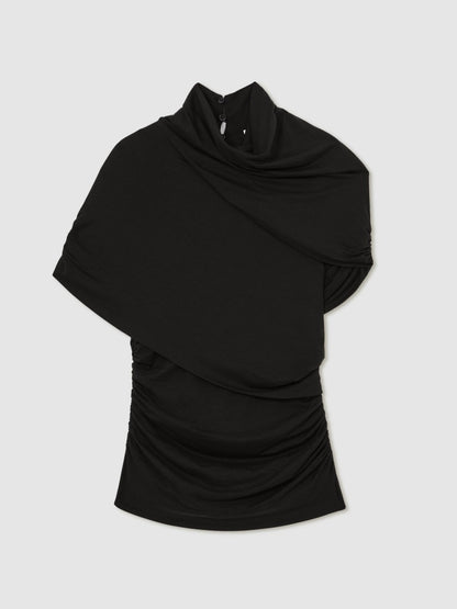 Reiss Stretch Lyocell Draped Top in Black
