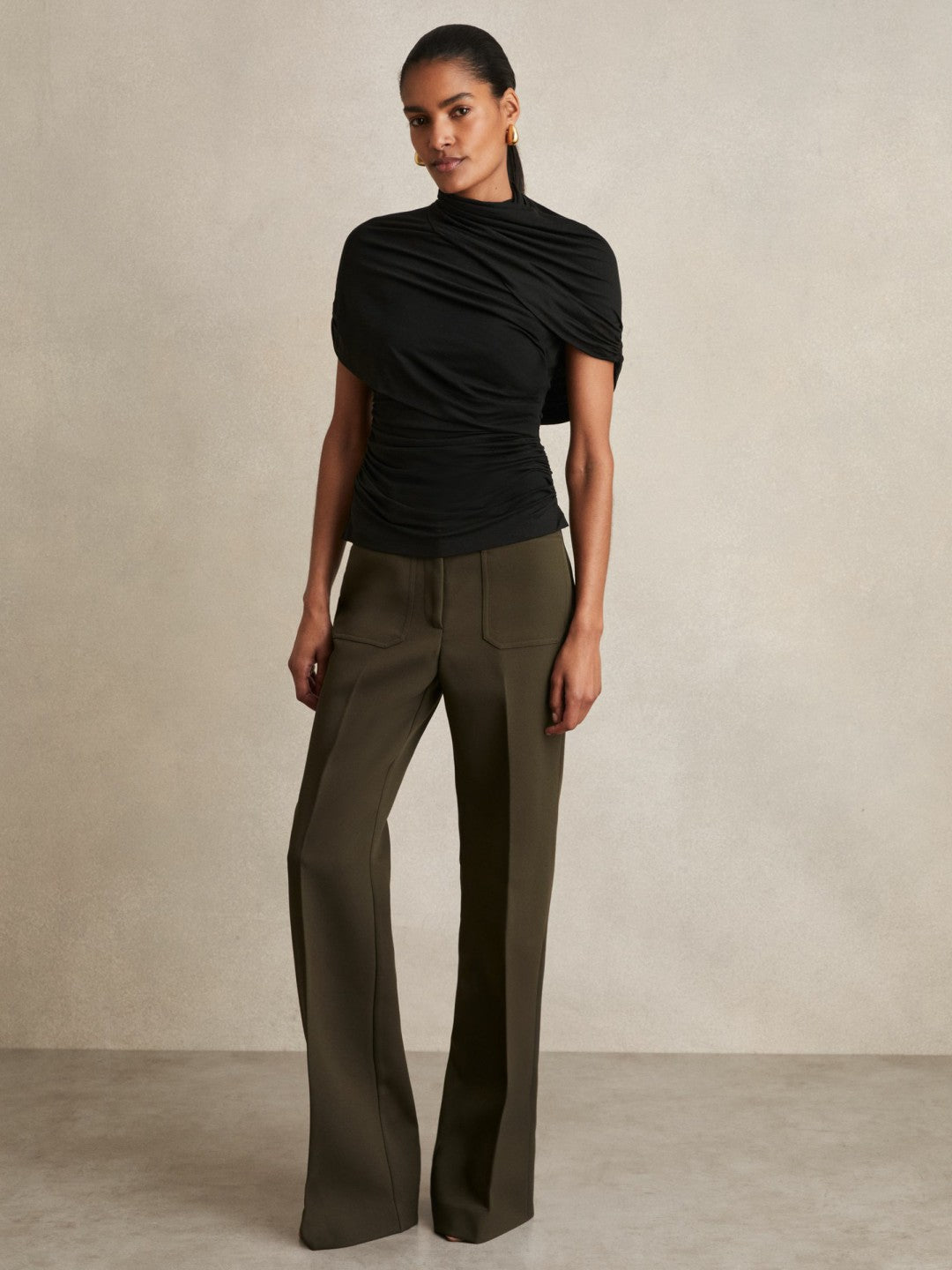 Reiss Stretch Lyocell Draped Top in Black