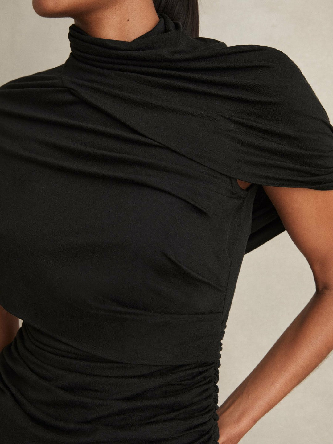 Reiss Stretch Lyocell Draped Top in Black