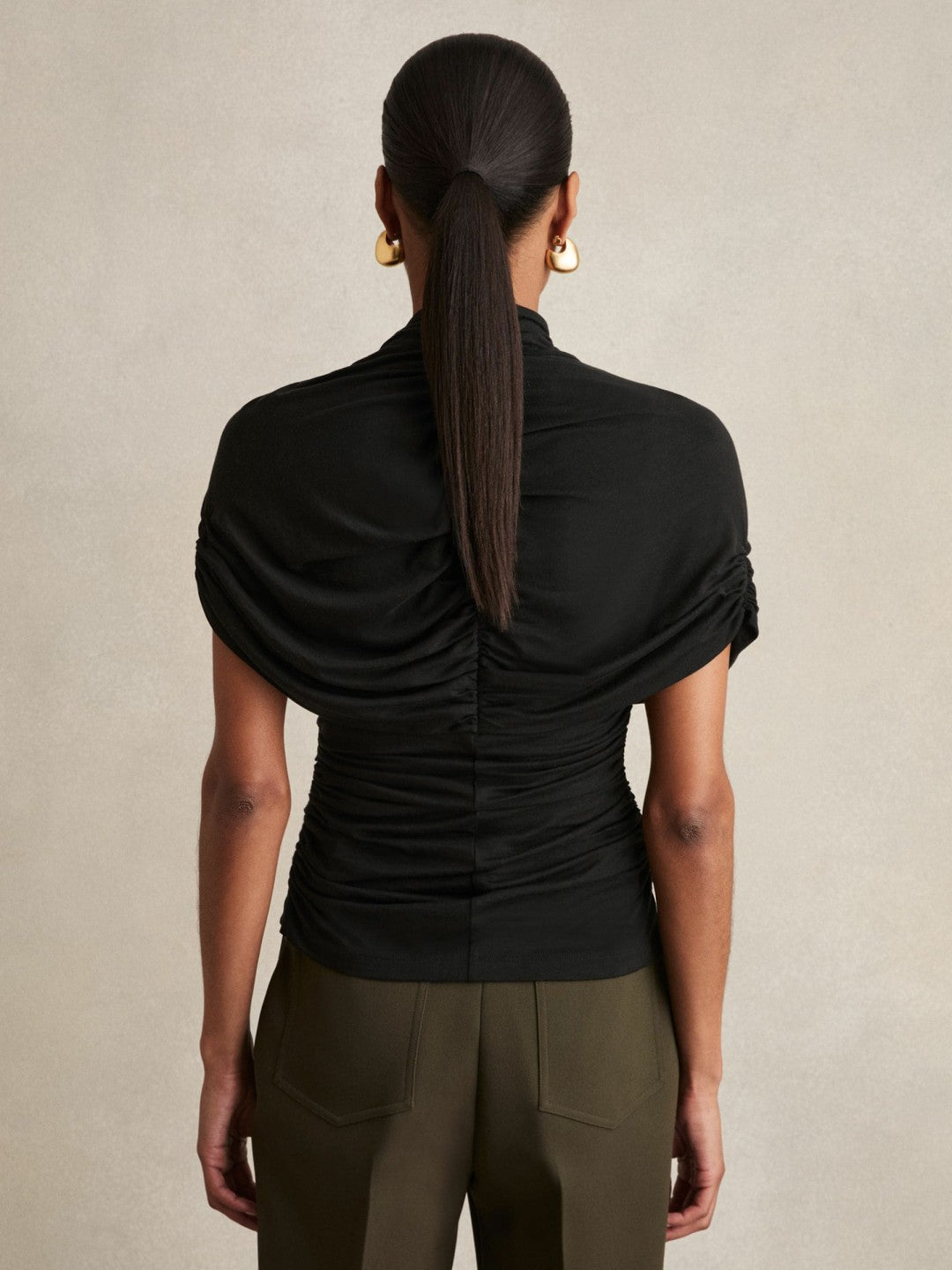 Reiss Stretch Lyocell Draped Top in Black