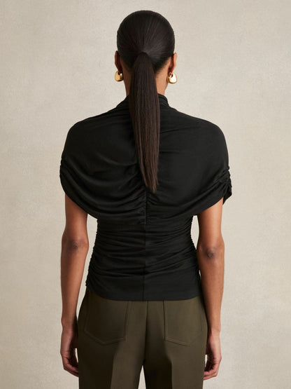 Reiss Stretch Lyocell Draped Top in Black