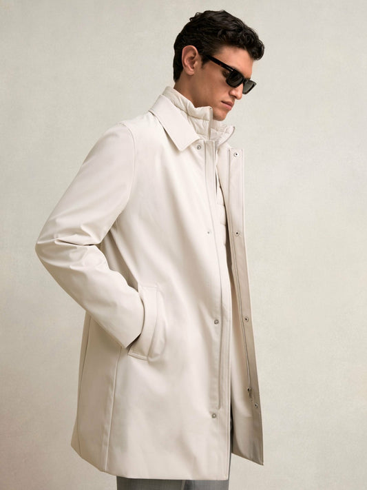 Reiss Hybrid Removable Funnel Neck Overcoat in Light Stone