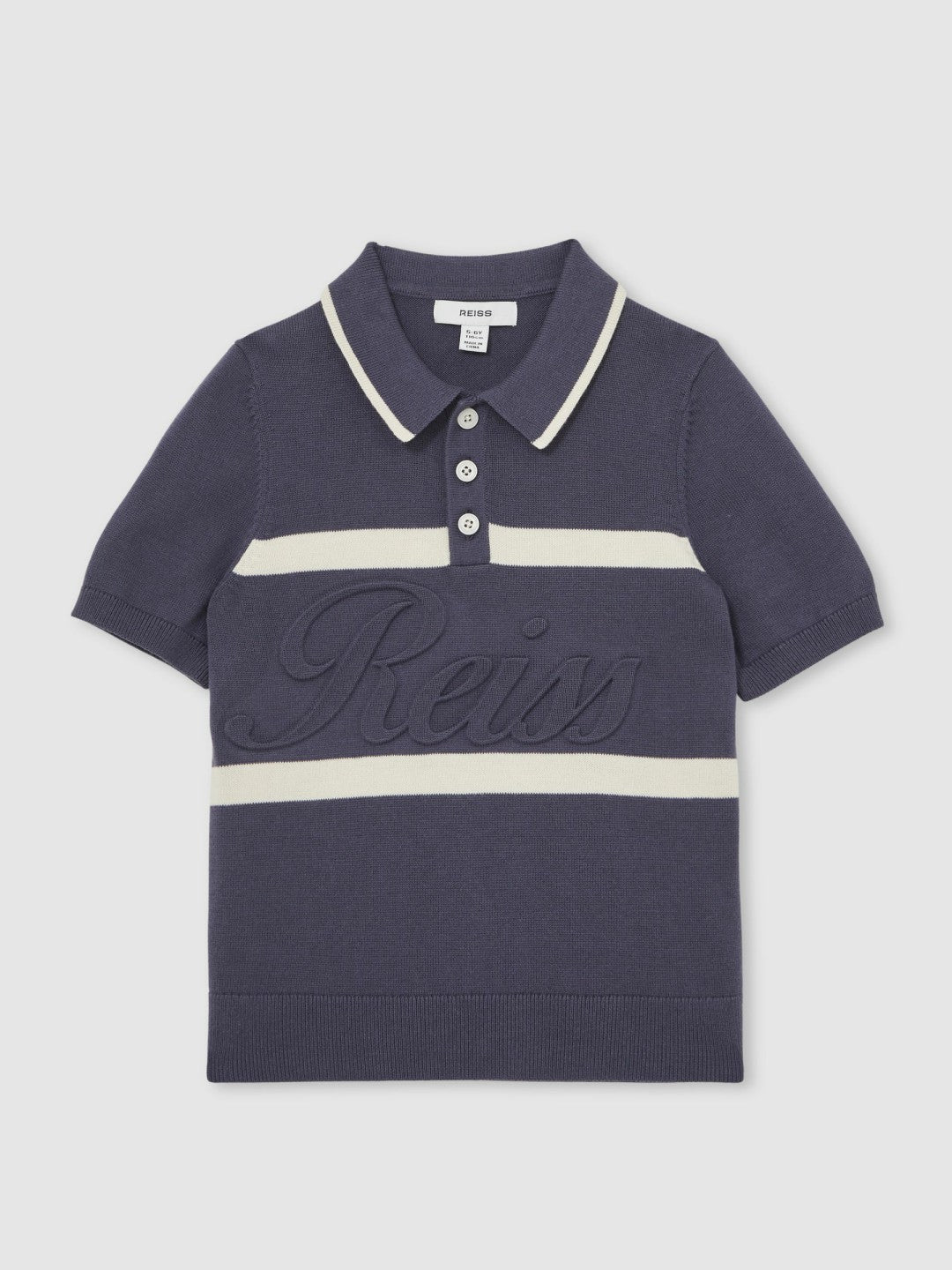 Reiss 9-13 yrs Cotton Logo-Embossed Knit Polo Shirt in Indigo Blue/White