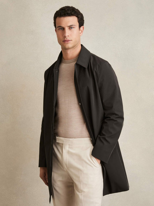 Reiss Hybrid Removable Funnel Neck Overcoat in Brown