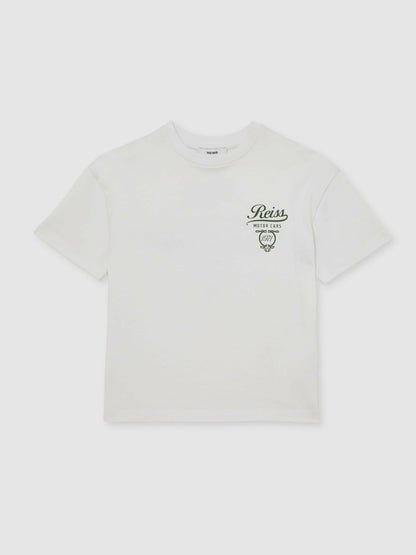 Reiss 3-9 yrs Cotton Motor Cars-Print T-Shirt in White/Green