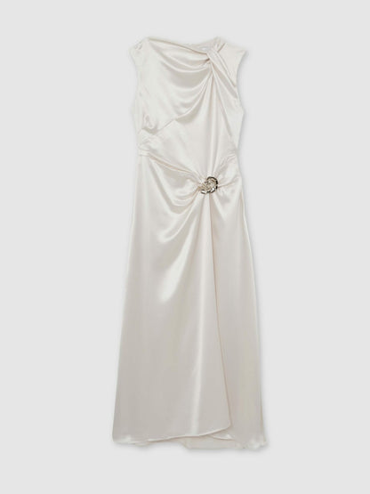 Reiss Acler Satin Draped Maxi Dress in Ivory