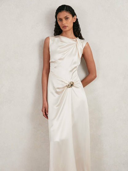 Reiss Acler Satin Draped Maxi Dress in Ivory