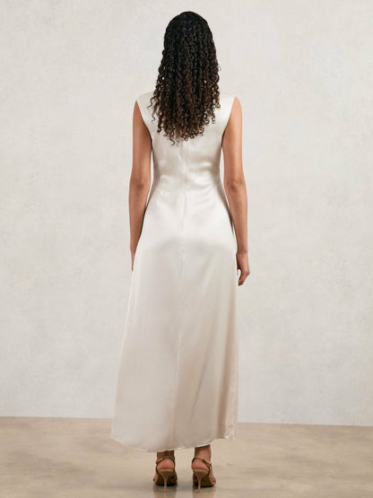 Reiss Acler Satin Draped Maxi Dress in Ivory