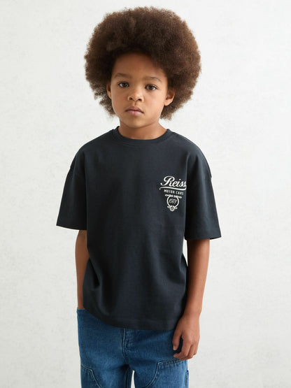 Reiss 3-9 yrs Cotton Motor Cars-Print T-Shirt in Washed Blue/White