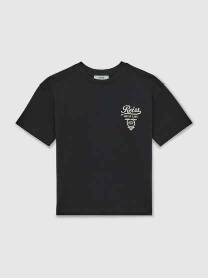 Reiss Cotton Motor Cars-Print T-Shirt in Blue