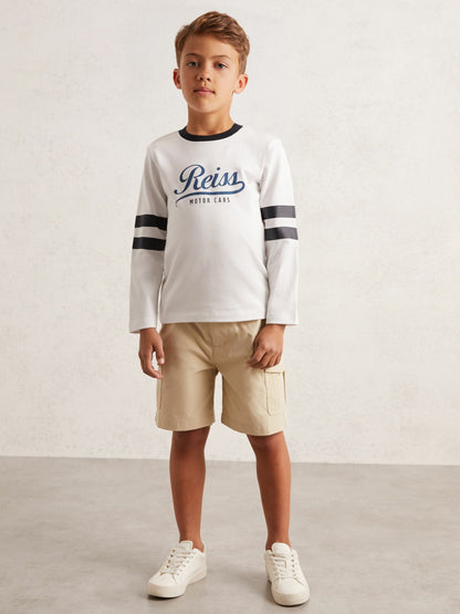 Reiss 9-13 yrs Cotton Motor Cars Logo T-Shirt in White/Blue