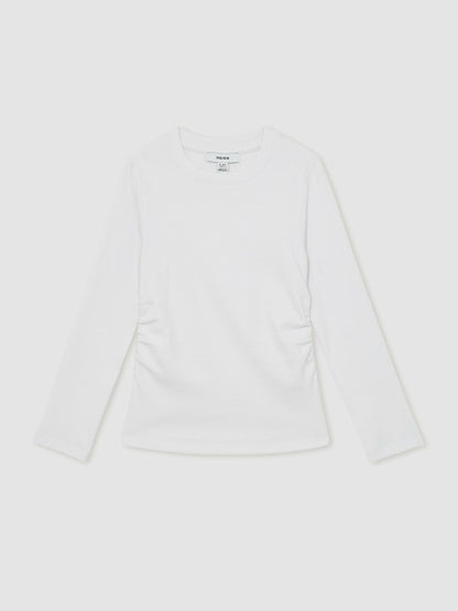 Reiss 13-14 yrs Cotton Ruched Long-Sleeve T-Shirt with Stretch in Ivory